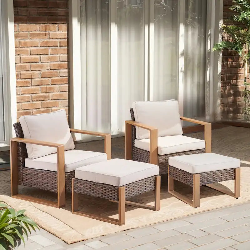 Gymojoy Outdoor Dining Chairs with Ottomans for Garden - Brown
