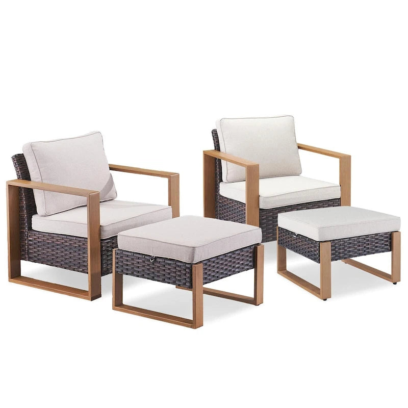 Gymojoy Outdoor Dining Chairs with Ottomans for Garden - Brown