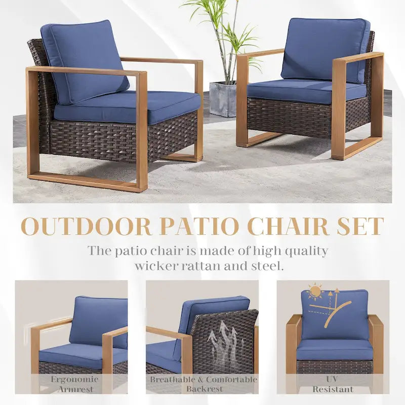 Gymojoy Outdoor Dining Chairs with Ottomans for Garden - Brown
