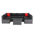 5 Pieces PE Rattan sectional Outdoor Furniture Cushioned U Sofa set with 2 Pillow Grey wicker + Black Cushion
