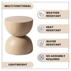 Sage 16-Inch Round Side Table in Fiberstone for Indoor and Outdoor Modern Weather Resistant End Table Hourglass Design