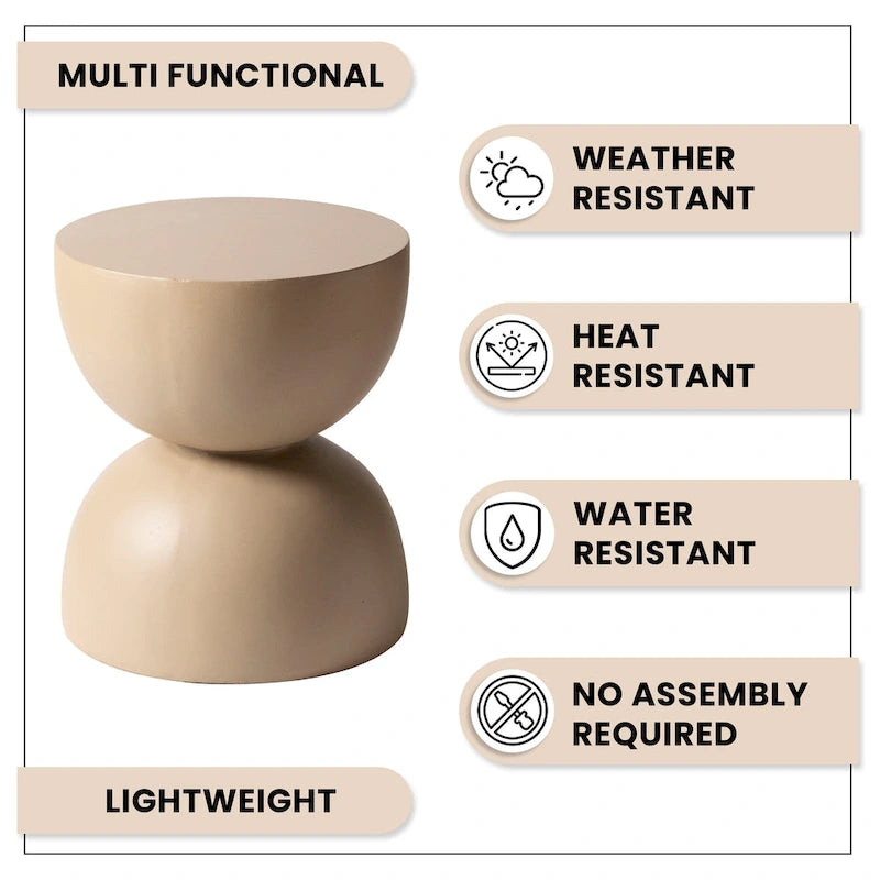 Sage 16-Inch Round Side Table in Fiberstone for Indoor and Outdoor Modern Weather Resistant End Table Hourglass Design