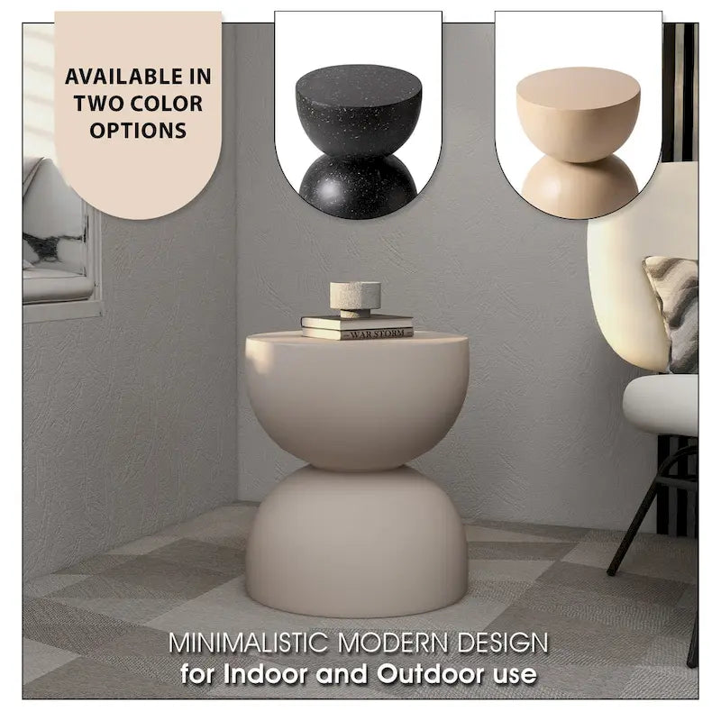 Sage 16-Inch Round Side Table in Fiberstone for Indoor and Outdoor Modern Weather Resistant End Table Hourglass Design