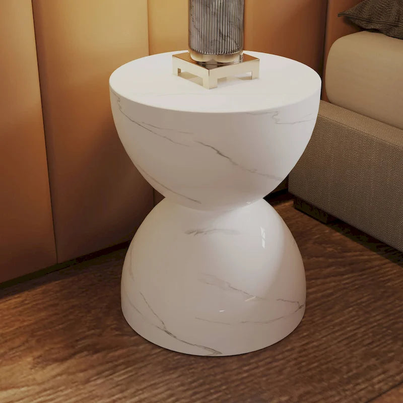 Sage 16-Inch Round Side Table in Fiberstone for Indoor and Outdoor Modern Weather Resistant End Table Hourglass Design
