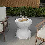 Sage 16-Inch Round Side Table in Fiberstone for Indoor and Outdoor Modern Weather Resistant End Table Hourglass Design