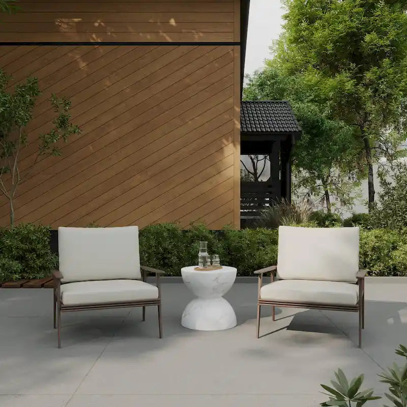 Sage 16-Inch Round Side Table in Fiberstone for Indoor and Outdoor Modern Weather Resistant End Table Hourglass Design