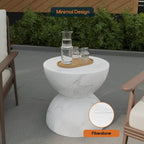 Sage 16-Inch Round Side Table in Fiberstone for Indoor and Outdoor Modern Weather Resistant End Table Hourglass Design
