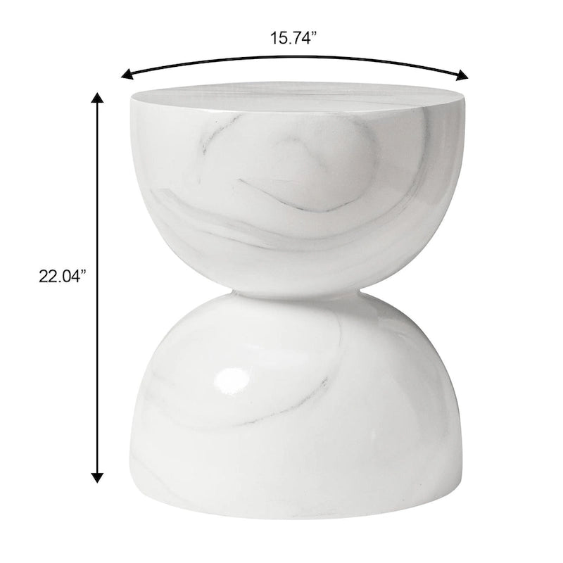 Sage 16-Inch Round Side Table in Fiberstone for Indoor and Outdoor Modern Weather Resistant End Table Hourglass Design