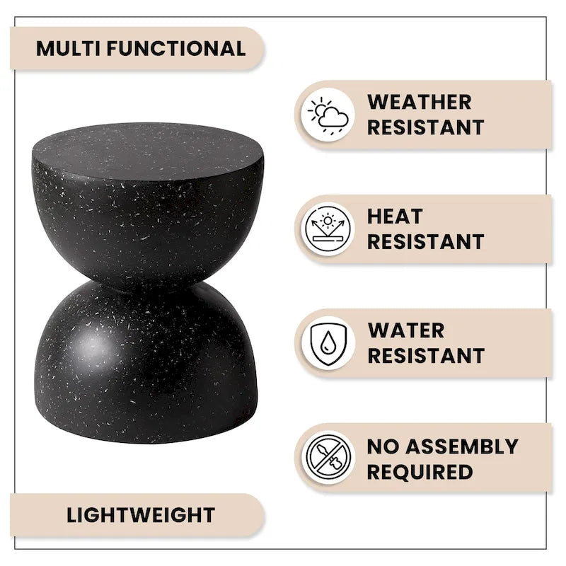Sage 16-Inch Round Side Table in Fiberstone for Indoor and Outdoor Modern Weather Resistant End Table Hourglass Design