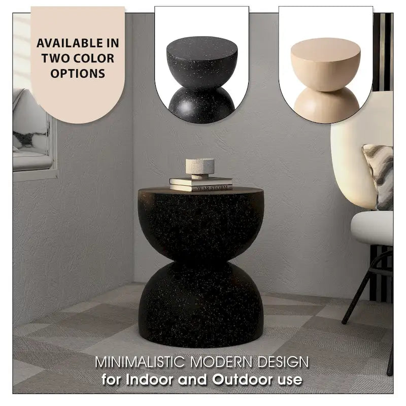 Sage 16-Inch Round Side Table in Fiberstone for Indoor and Outdoor Modern Weather Resistant End Table Hourglass Design