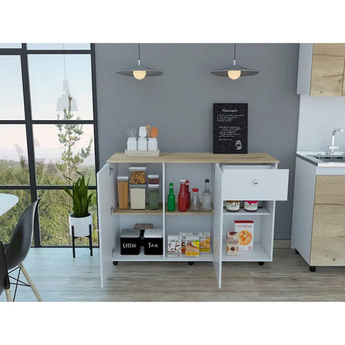 2-Drawer 2-Shelf Kitchen Island White and Pine