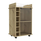 Bar Cart Baltimore, Two Tier Cabinet With Glass Door, Six Wine Cubbies, Light Oak Finish for Kitchen, Party and Living Room