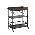 Rolling Kitchen Cart with Three Tier Storage and Four Wine Bottle Rack
