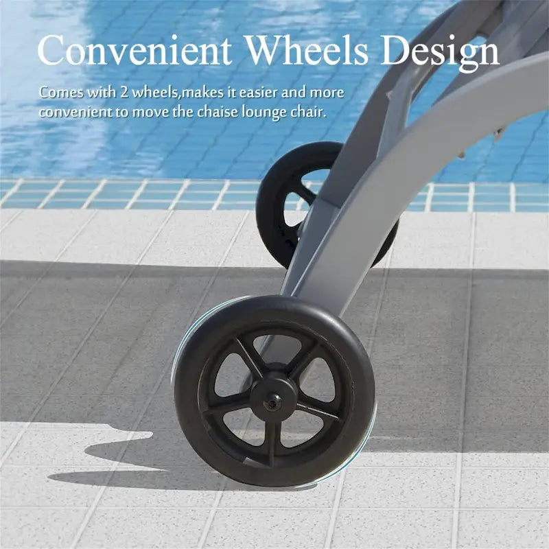5 Adjustable Aluminium Outdoor Chaise Lounge Chair with Wheels Set of 2 - N/A