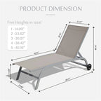 5 Adjustable Aluminium Outdoor Chaise Lounge Chair with Wheels Set of 2 - N/A