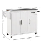 50.5Kitchen Island Rolling Kitchen Cart on Wheels with Drawer,3 Cabinets,Stainless Steel Countertop,Spice Rack and Towel Rack