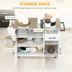 50.5Kitchen Island Rolling Kitchen Cart on Wheels with Drawer,3 Cabinets,Stainless Steel Countertop,Spice Rack and Towel Rack