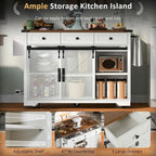 Farmhouse Kitchen Island with Power Outlet, Rolling Kitchen Cart with Drop Leaf
