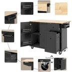 Kitchen Island with Drop Leaf, 53.9 Width Rolling Kitchen Cart on Wheels with Internal Storage Rack