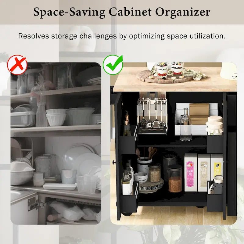 Kitchen Island with Drop Leaf, 53.9 Width Rolling Kitchen Cart on Wheels with Internal Storage Rack