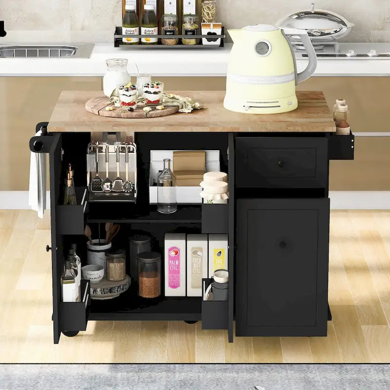 Kitchen Island with Drop Leaf, 53.9 Width Rolling Kitchen Cart on Wheels with Internal Storage Rack
