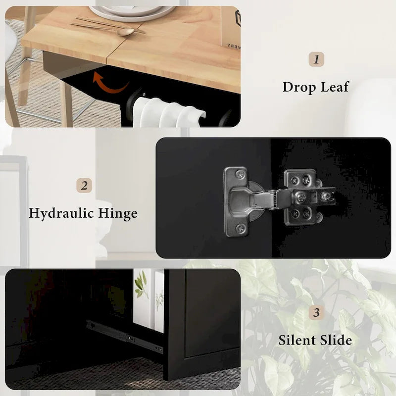 Kitchen Island with Drop Leaf, 53.9 Width Rolling Kitchen Cart on Wheels with Internal Storage Rack