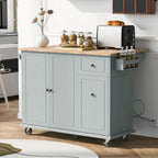 Kitchen Island with Drop Leaf, 53.9 Width Rolling Kitchen Cart on Wheels with Internal Storage Rack