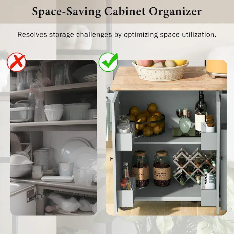Kitchen Island with Drop Leaf, 53.9 Width Rolling Kitchen Cart on Wheels with Internal Storage Rack