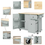 Kitchen Island with Drop Leaf, 53.9 Width Rolling Kitchen Cart on Wheels with Internal Storage Rack
