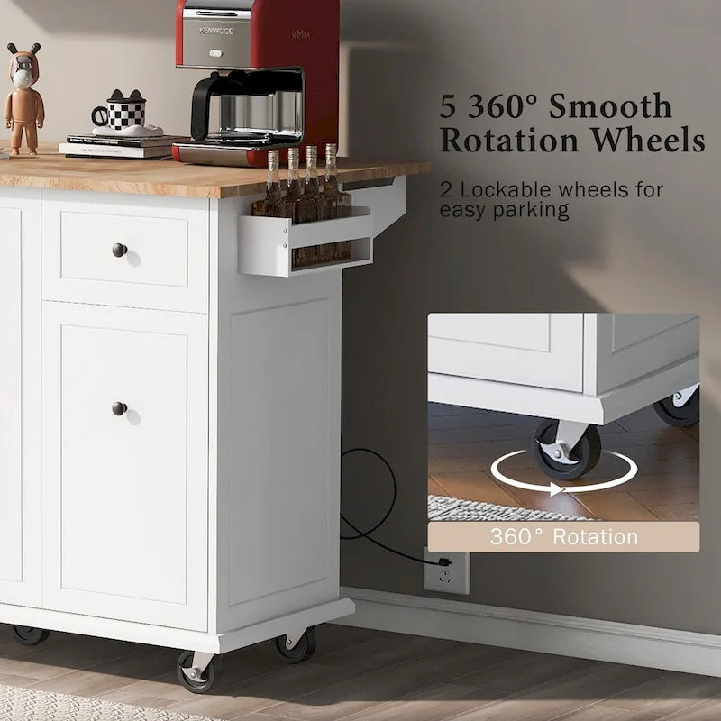 Kitchen Island with Drop Leaf, 53.9 Width Rolling Kitchen Cart on Wheels with Internal Storage Rack
