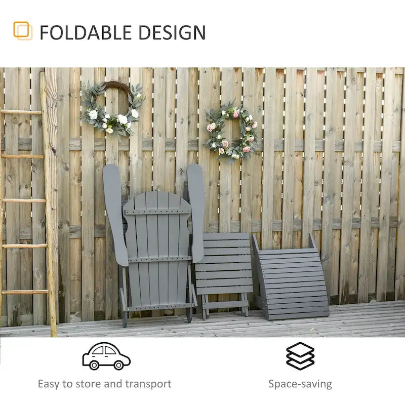 3-Piece Folding Adirondack Chair with Ottoman and Side Table