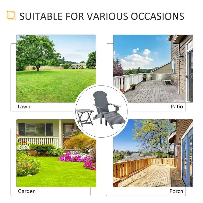 3-Piece Folding Adirondack Chair with Ottoman and Side Table