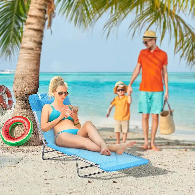 Outsunny Portable Folding Chaise Lounge Chair with Adjustable Back and Pillow - Perfect for Outdoor Relaxation
