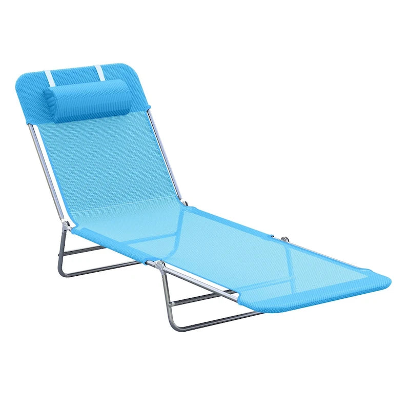 Outsunny Portable Folding Chaise Lounge Chair with Adjustable Back and Pillow - Perfect for Outdoor Relaxation