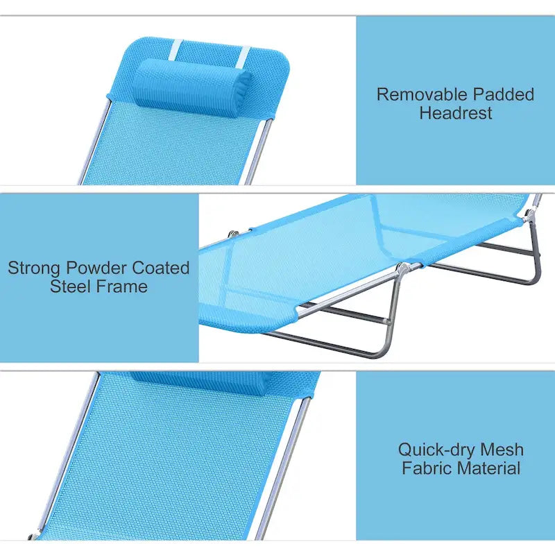 Outsunny Portable Folding Chaise Lounge Chair with Adjustable Back and Pillow - Perfect for Outdoor Relaxation