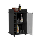 Bar Cart Baltimore, Two Tier Cabinet With Glass Door, Six Wine Cubbies, Black Wengue Finish for Kitchen, Party and Living Room