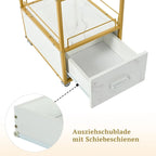 3-Tier Storage Cart with Drawer, Trolley on Wheels with Faux Marble Board and Metal Frame for Kitchen/Beauty Salon/Home Office