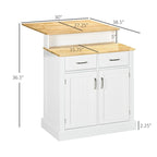 Kitchen Island w/Storage Cabinet and Rubber Wood Tabletop,Island Table
