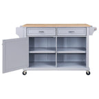 Cambridge Natural Wood Top Kitchen Island with Storage, Easy-Glide Drawers and Heavy-Duty Casters
