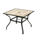 Outdoor Patio Dining Table Square Metal Table with Umbrella Hole and Wood-Look Tabletop for Porch,Garden,Backyard(1 Table)
