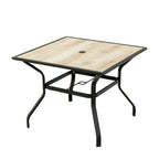 Outdoor Patio Dining Table Square Metal Table with Umbrella Hole and Wood-Look Tabletop for Porch,Garden,Backyard(1 Table)