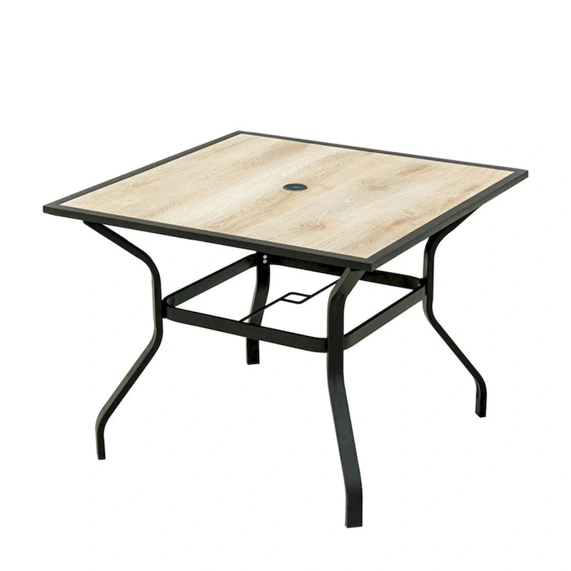 Outdoor Patio Dining Table Square Metal Table with Umbrella Hole and Wood-Look Tabletop for Porch,Garden,Backyard(1 Table)