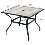 Outdoor Patio Dining Table Square Metal Table with Umbrella Hole and Wood-Look Tabletop for Porch,Garden,Backyard(1 Table)