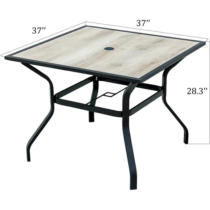 Outdoor Patio Dining Table Square Metal Table with Umbrella Hole and Wood-Look Tabletop for Porch,Garden,Backyard(1 Table)
