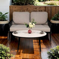 Modern Outdoor Conversation Set: Aluminum Loveseat and Oval Coffee Table in Ember Black