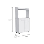 Kira Kitchen Kart, Double Door Cabinet, One Open Shelf, Two Interior Shelves -White