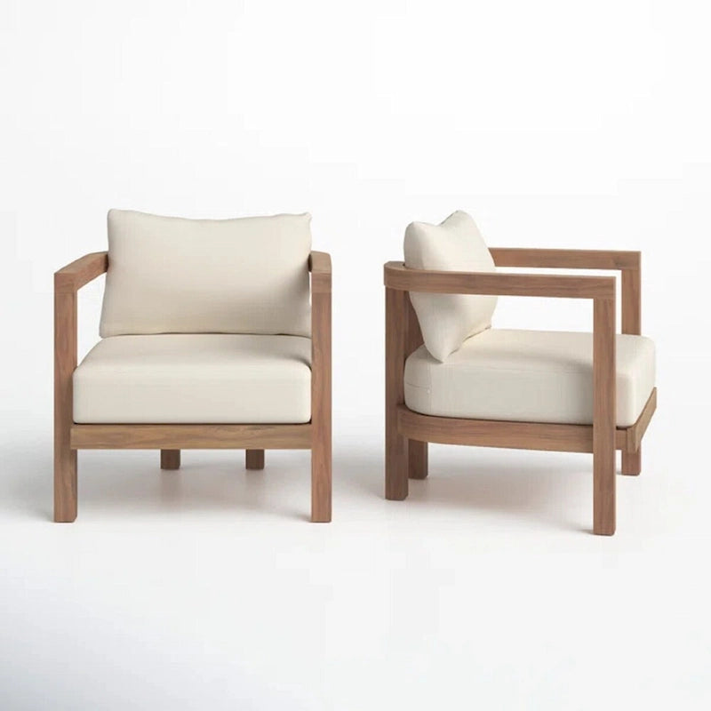 ( SET OF 2 )Outdoor Acacia Wood Patio Club Chair, Patio Furniture,Waterproof Thick Cushion Deep Seating for Porch