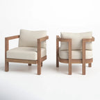 ( SET OF 2 )Outdoor Acacia Wood Patio Club Chair, Patio Furniture,Waterproof Thick Cushion Deep Seating for Porch