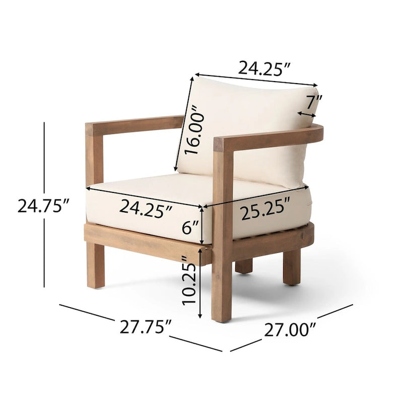 ( SET OF 2 )Outdoor Acacia Wood Patio Club Chair, Patio Furniture,Waterproof Thick Cushion Deep Seating for Porch