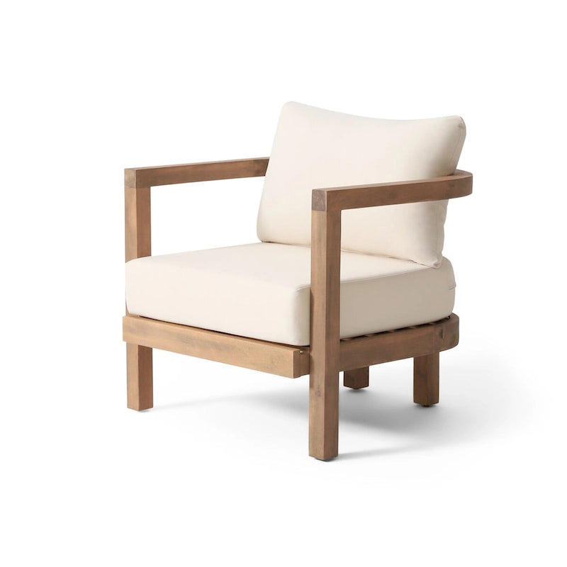 ( SET OF 2 )Outdoor Acacia Wood Patio Club Chair, Patio Furniture,Waterproof Thick Cushion Deep Seating for Porch
